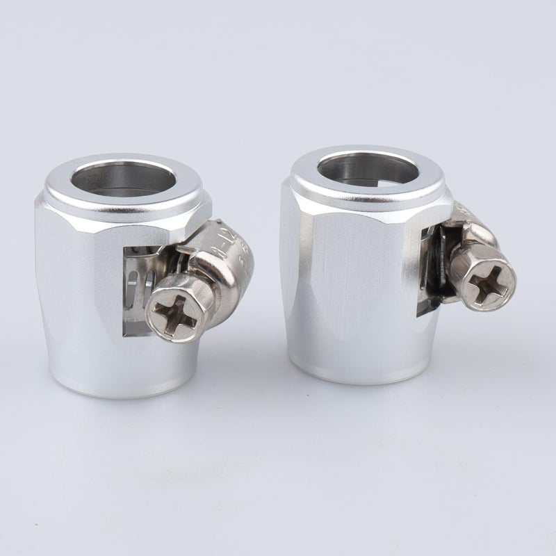 AC PERFORMANCE ID 16mm 063 Aluminum 6 AN Hex Hose Finisher Clamp with Screw Band for Fuel Line DieselGasAirWaterOil and Fuel Hose Pack of 2 Silver