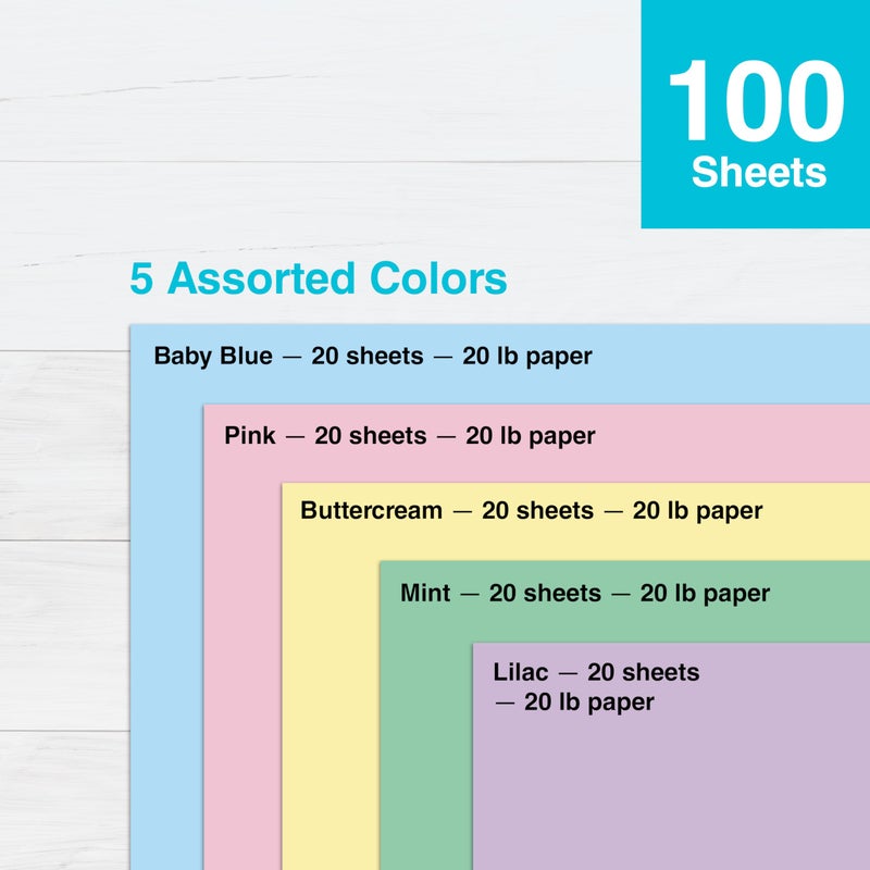 PrintWorks Pastel Paper 8.5" x 11" - 100 Sheets - 5 Assorted Pastel Colors - 30% Recycled Colored Paper - Ideal for School & Craft Projects - Made in the USA - SFIÂ® Certified - 20 lb/75 gsm (00577) - Image 4