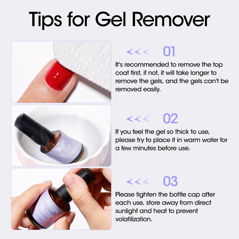 Gellen Gel Nail Polish Remover - 2Pcs Gel Polish Remover for Nails with Cuticle Pusher and Cuticle Oil, Quick & Easy Gel Nail Polish Removal in 2-5 Minutes, No Need Soaking or Wrapping 15ml 0.5fl.oz - Image 2