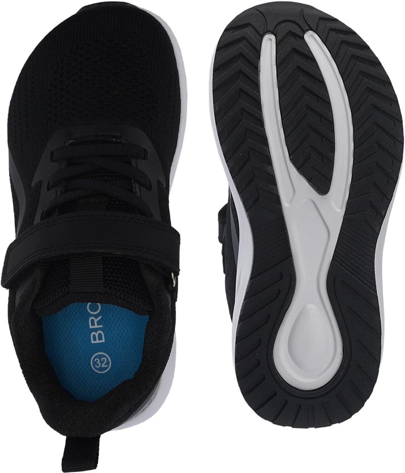 BRONAX Wide Toe Box Tennis Shoes for Boys Girls Wide Width Running Sneakers Size 1w Athletic No Lace Gym Non Slip Racquet Little Kids Zapatos para Niños Black 32 - Image 5