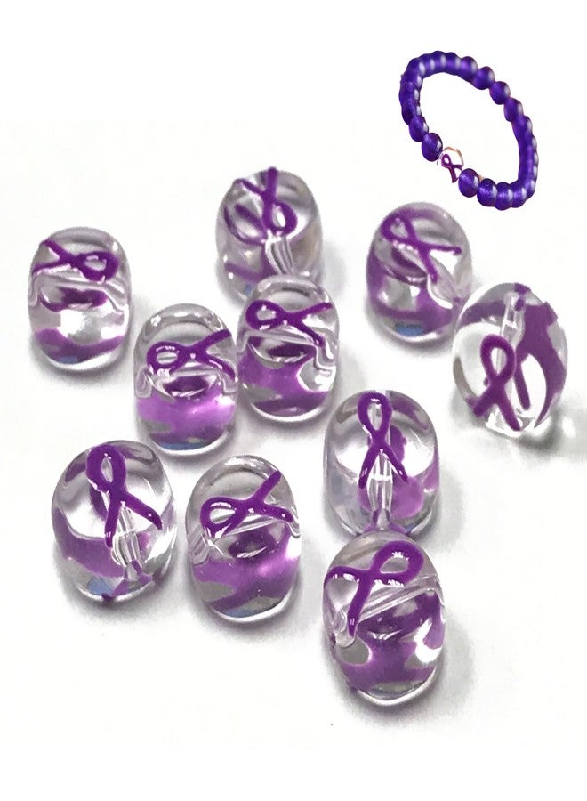 Linpeng Bulk Cancer Ribbon Beads, Awareness Beads for Jewelry Making, Gift for Beader, 10mm, Pack of 10 pcs (Purple) - Image 1