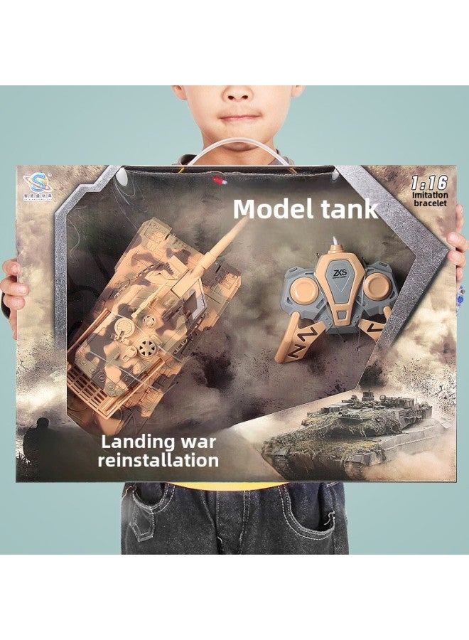 Loquat Electric Tiger Tank Toy Car Enrollment Gift Box Light Music Four-way Remote Control Car Remote Control Tank-Color:397 Light Music Four-way Remote Control Tank-khaki - Image 2