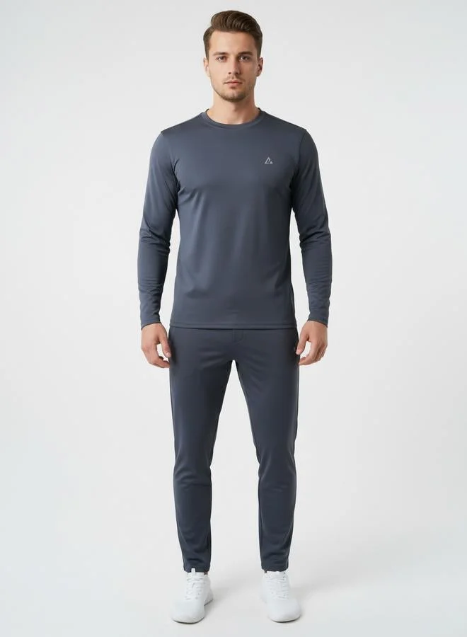 Clans&Hans Men Grey Long Sleeve Crew Neck T-Shirt
