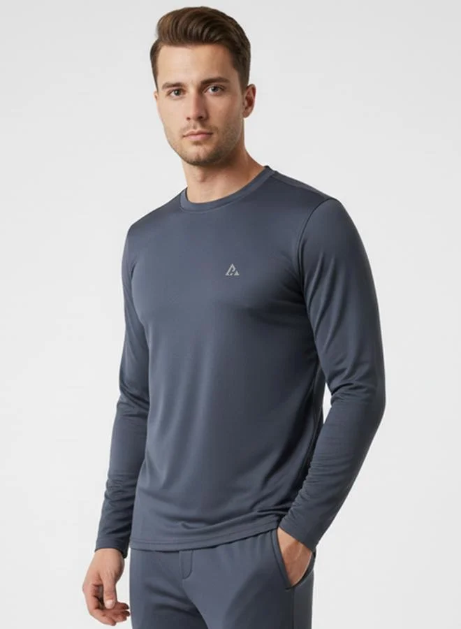 Clans&Hans Men Grey Long Sleeve Crew Neck T-Shirt