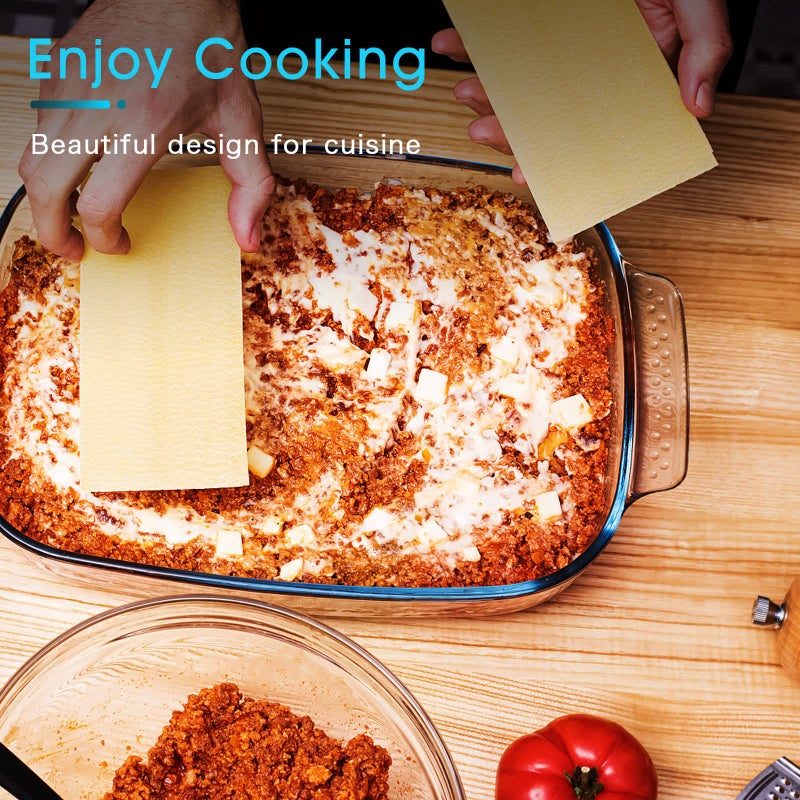 NUTRIUPS Large Glass Baking Dish Set, Easy Grab Oven Safe Glass Pan for Cooking 2 QT+2.7 QT+3.3 QT - Image 4