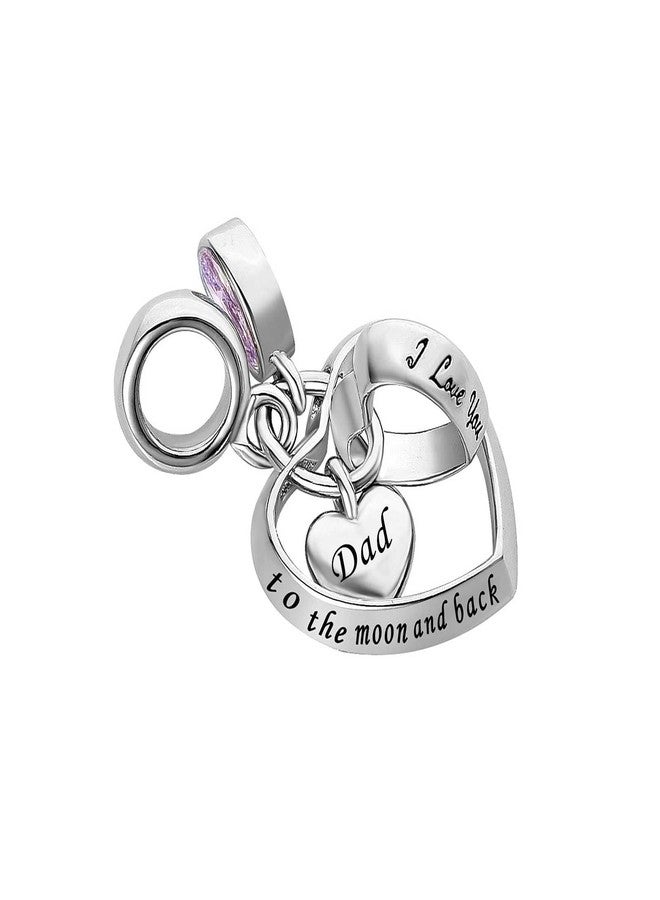 MiiFort Dad Interlocking Love Heart Dangle Charm fits Pandora Charms Bracelets with Pink Birthstone Cubic Zirconia Family Daughter Birthday - Image 2