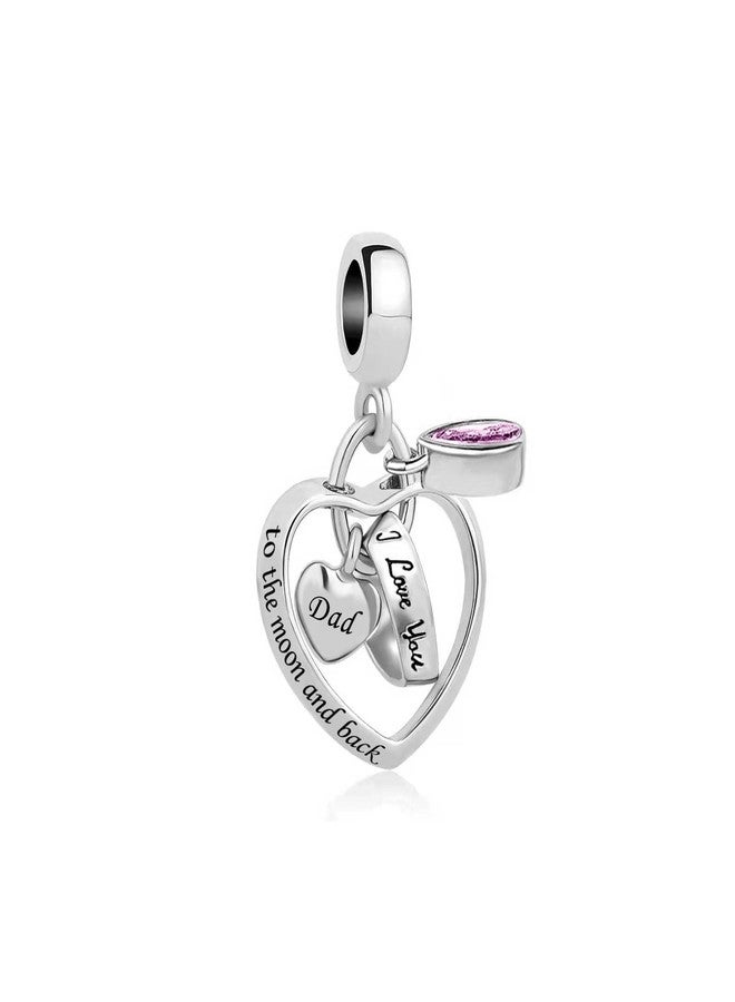 MiiFort Dad Interlocking Love Heart Dangle Charm fits Pandora Charms Bracelets with Pink Birthstone Cubic Zirconia Family Daughter Birthday - Image 1