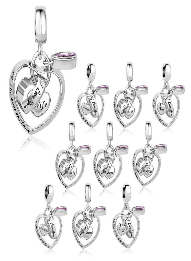 MiiFort Dad Interlocking Love Heart Dangle Charm fits Pandora Charms Bracelets with Pink Birthstone Cubic Zirconia Family Daughter Birthday - Image 3