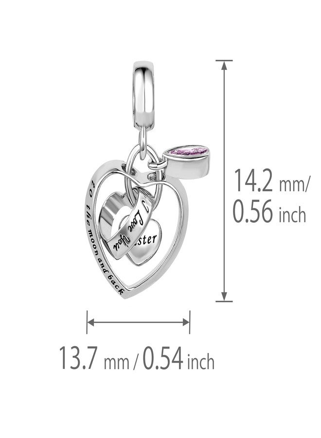 MiiFort Dad Interlocking Love Heart Dangle Charm fits Pandora Charms Bracelets with Pink Birthstone Cubic Zirconia Family Daughter Birthday - Image 5