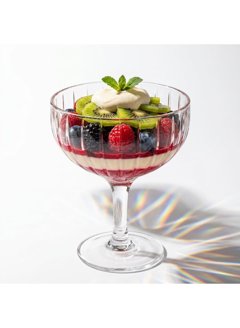Blinkmax Set of 6 Ribbed Glass Jelly Cups, Classic Design with Elevated Base, for Desserts and Ice Cream, Perfect for Hosting - Transparent - Image 2