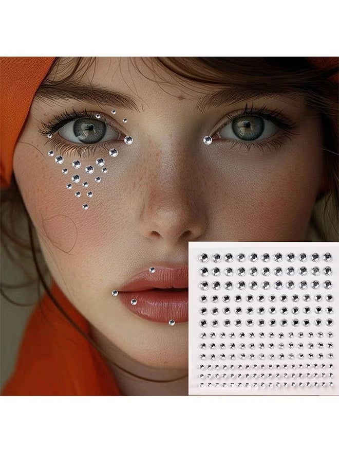 مجموعة من ورقتين من جواهر الوجه ذاتية اللصق - 330 قطعة من أحجار الراين الدائرية اللامعة باللون الفضي والليزر مع اللؤلؤ للعين والجسم وفن الأظافر ومكياج المهرجانات والحفلات - Image 2