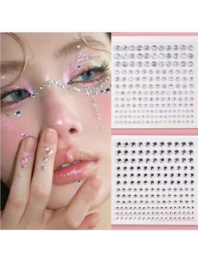 مجموعة من ورقتين من جواهر الوجه ذاتية اللصق - 330 قطعة من أحجار الراين الدائرية اللامعة باللون الفضي والليزر مع اللؤلؤ للعين والجسم وفن الأظافر ومكياج المهرجانات والحفلات - Image 5