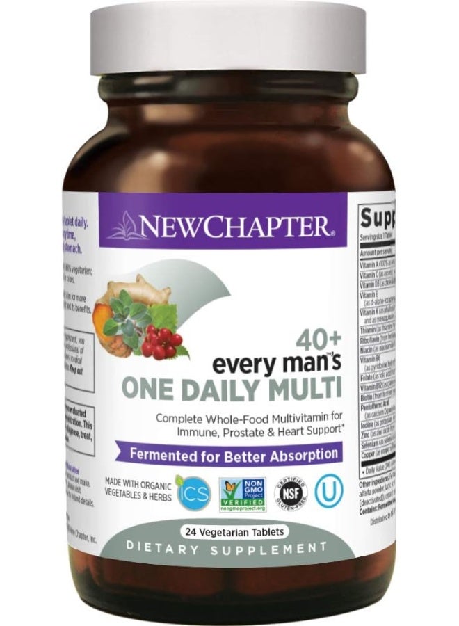 نيو تشابتر فيتامينات متعددة للرجال، كل رجل واحد يوميًا من سن 40 عامًا فأكثر، مخمر مع البروبيوتيك + منشار بالميتو + فيتامينات ب + فيتامين د3 + مكونات عضوية غير معدلة وراثيًا - 24 قرصًا - Image 1
