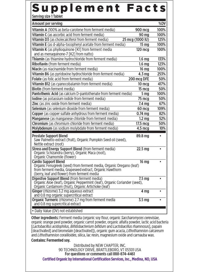 نيو تشابتر فيتامينات متعددة للرجال، كل رجل واحد يوميًا من سن 40 عامًا فأكثر، مخمر مع البروبيوتيك + منشار بالميتو + فيتامينات ب + فيتامين د3 + مكونات عضوية غير معدلة وراثيًا - 24 قرصًا - Image 2