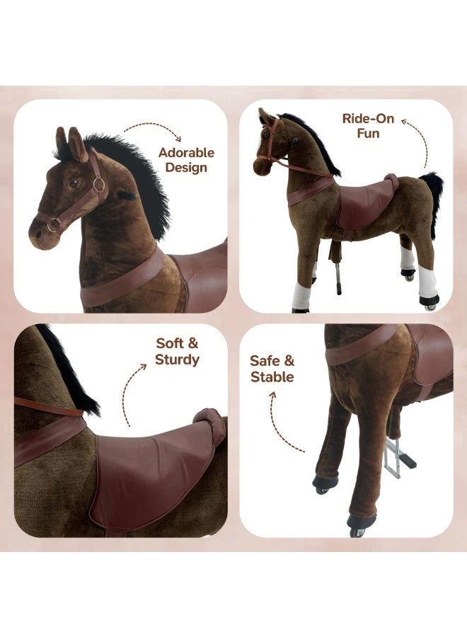 Dark Brown Horse Pony Rideamal Ride-On Cycle Toy For Kids – Mechanical Plush Ride-On With Handlebar Steering, No Battery, Indoor & Outdoor Use, Age 3+ - Image 5