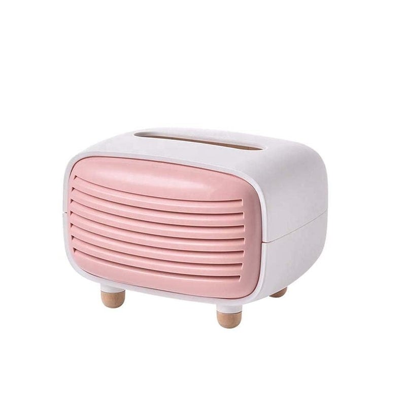 Stavae Retro Radio Model Tissue Box Facial Tissue Dispenser Box Napkin Organizer Vintage Paper Towel Cover Holder Paper Box Holder Desktop Decoration for Home Office Kitchen Bathroom Pink - Image 1