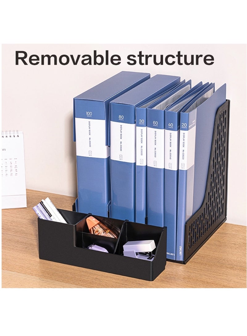 Deli حامل مجلات بثلاثة أقسام مع منظم مكتب قابل للفصل باللون الرمادي - Image 4