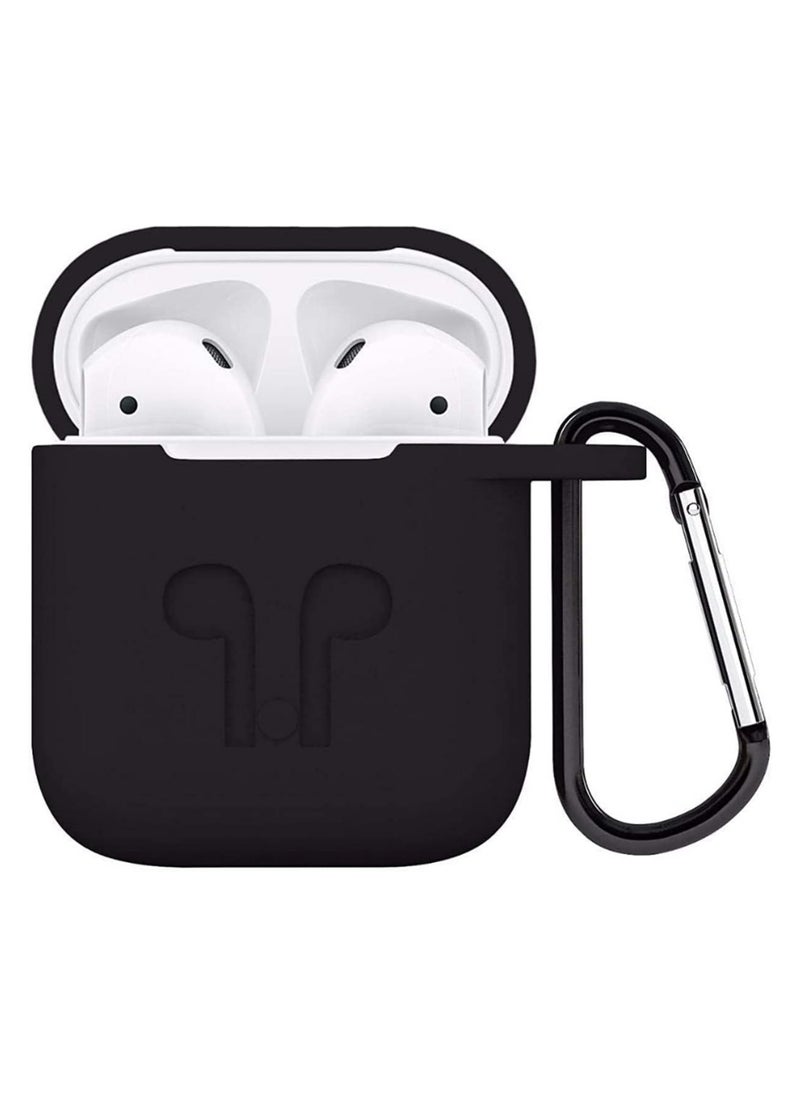 Generic - Protective Silicone Cover with Carabiner for Apple Airpods Accessories - Black - Image 1