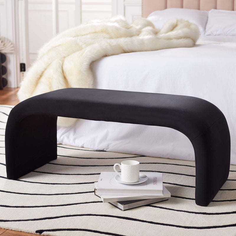 SAFAVIEH Home Collection Tenko Modern Black Velvet Bench Fully Assembled BCH1300B