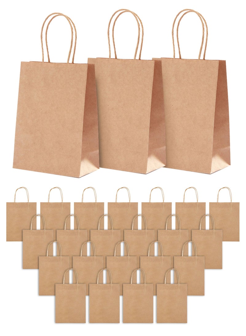 HomarKet 25 Pack Small Plain Natural Paper Gift Bags with Handles Bulk, Kraft Bags for Birthday Party Favors Grocery Retail Shopping Business Goody Craft Bags Cub 21x14x27cm - Image 1