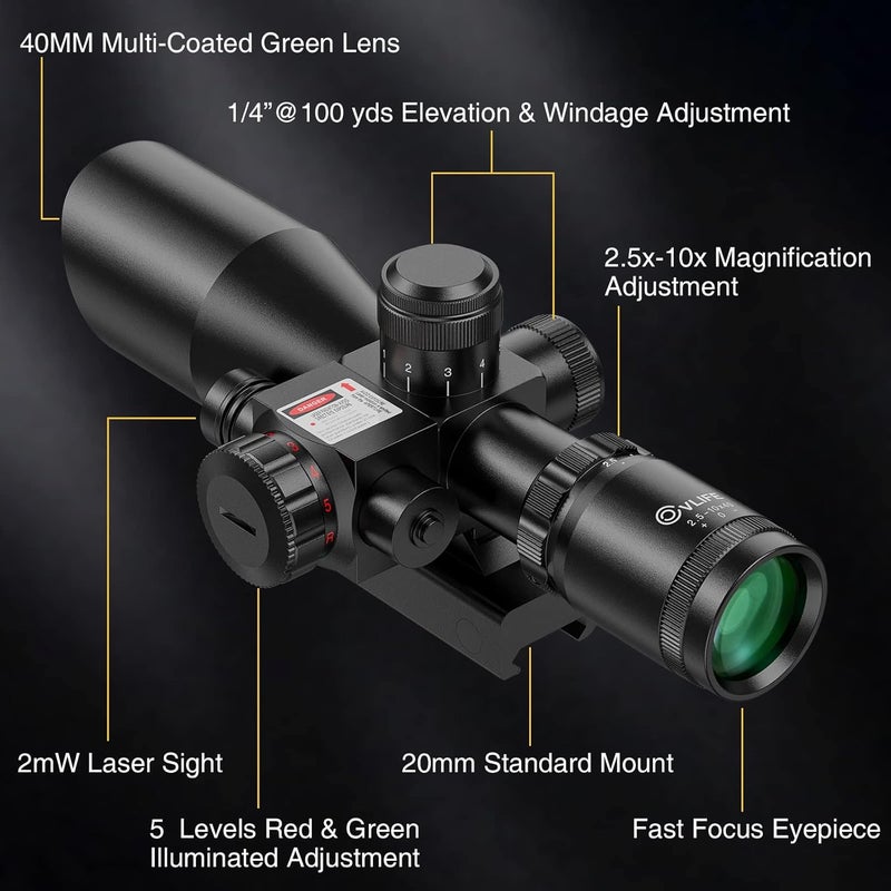 CVLIFE 2.5-10x40e Red & Green Illuminated Scope with 20mm Mount - Image 2