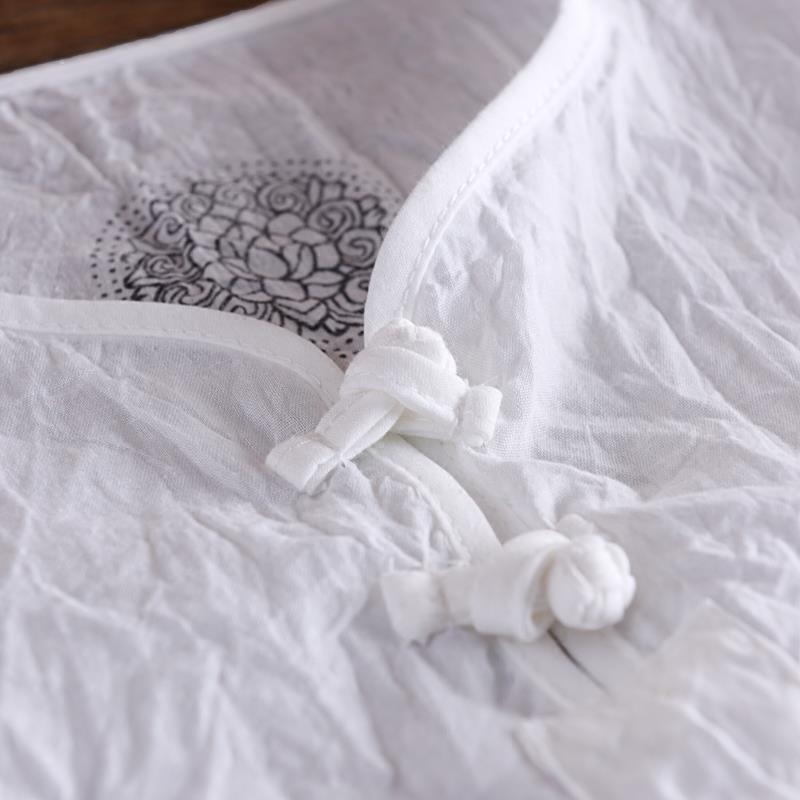 Chinese Style Buckle Linen Short-Sleeved T-Shirt Men'S Thin Casual Pleated Stretchy Cotton Linen Top Men'S Summer T-Shirt - Image 3
