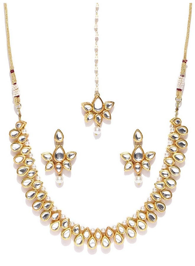 Karatcart White Gold-Plated Metal Handcrafted Kundan Stone-Studded Choker Jewellery Set for Women - Image 3