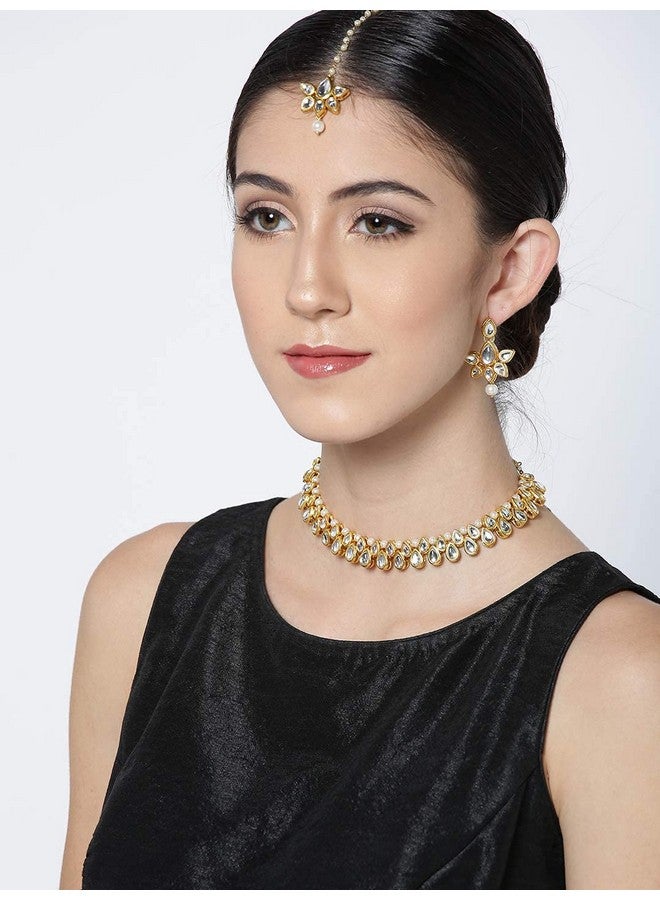 Karatcart White Gold-Plated Metal Handcrafted Kundan Stone-Studded Choker Jewellery Set for Women - Image 2
