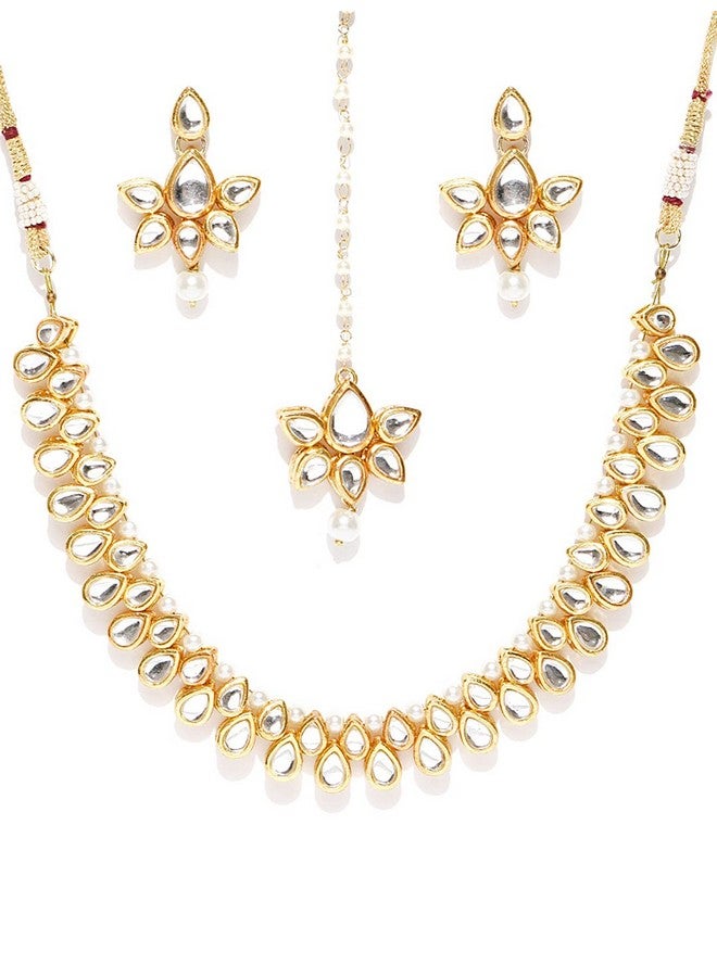Karatcart White Gold-Plated Metal Handcrafted Kundan Stone-Studded Choker Jewellery Set for Women - Image 1