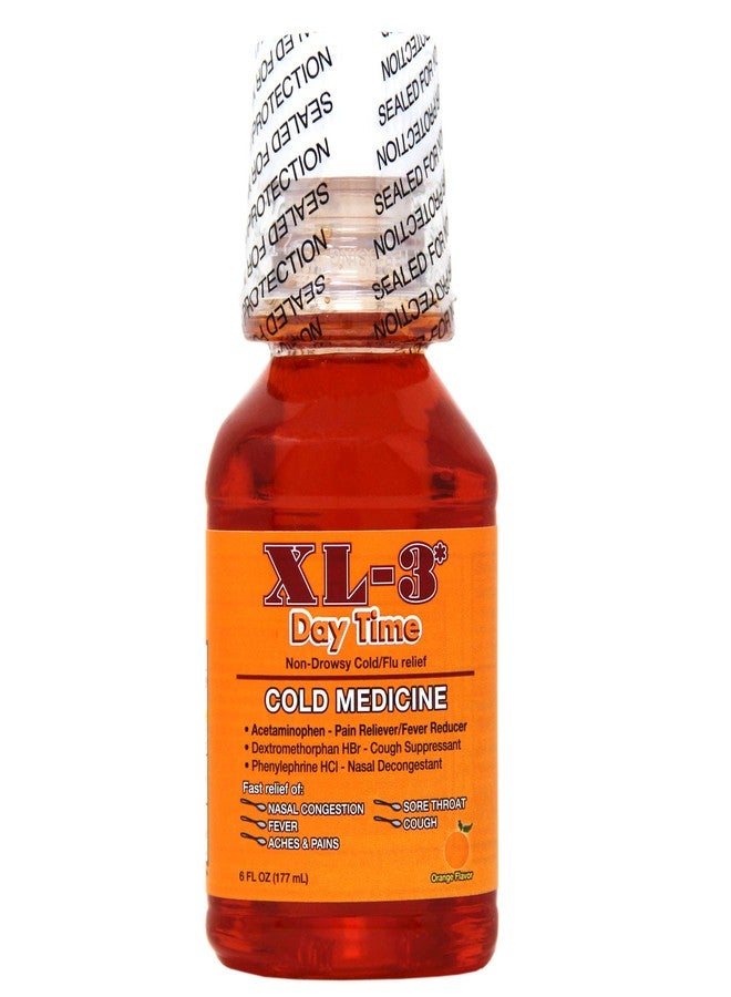 XL-3 Day Time, Non-Drowsy, Temporary Relieves Cold and Flu Symptoms, Orange Flavor, 6 FL Oz, Bottle. - Image 1