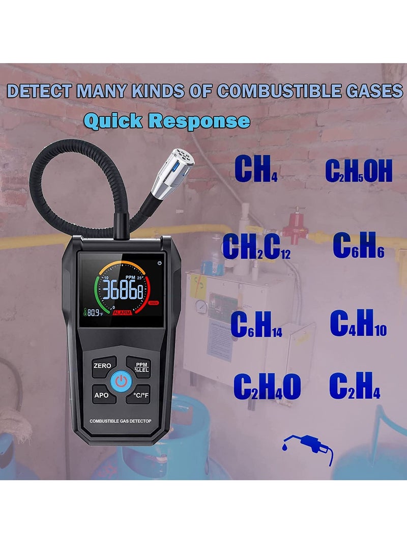 Gas Leak Detector, Propane Flammable Gas Sniffer Combustible Gas Leak Detector with Color LCD Display, Temperature Measure, Flexible Probe Locates Natural Gas Methane Propane Ethanol - Image 2