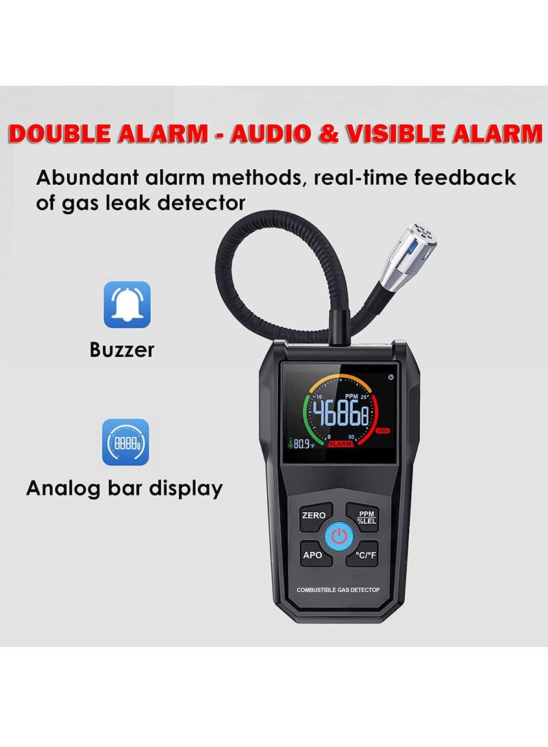 Gas Leak Detector, Propane Flammable Gas Sniffer Combustible Gas Leak Detector with Color LCD Display, Temperature Measure, Flexible Probe Locates Natural Gas Methane Propane Ethanol - Image 3