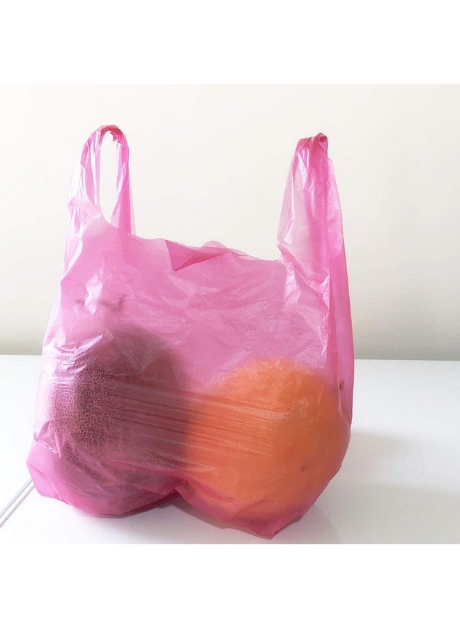 LazyMe LazyMe T-Shirt Carry-Out Bags, Bolsas De Plastico Para Negocio, Plastic Grocery Bags Rose Sturdy Handled Merchandise Bags, Standard Supermarket Size, 12 x 20 Inches (Rose Red, 100 Pcs) - Image 5