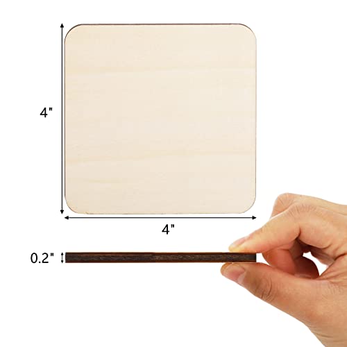 ZEAYEA 50 Pcs Unfinished Wood Squares Pieces, 4 x 4 Inch Thick Wood Coasters, Wooden Tiles for Coasters, Blank Wood Slices for Crafts, Painting, Writing, Staining - Image 2