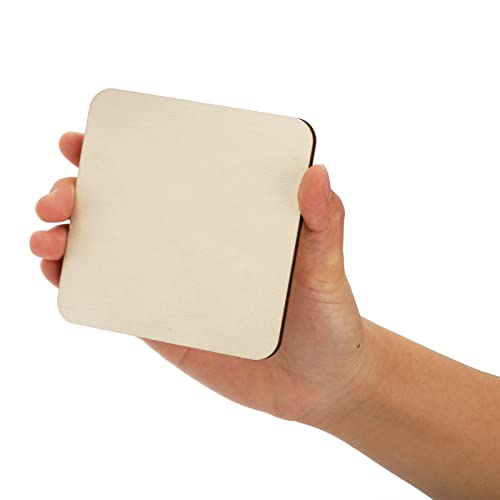 ZEAYEA 50 Pcs Unfinished Wood Squares Pieces, 4 x 4 Inch Thick Wood Coasters, Wooden Tiles for Coasters, Blank Wood Slices for Crafts, Painting, Writing, Staining - Image 3