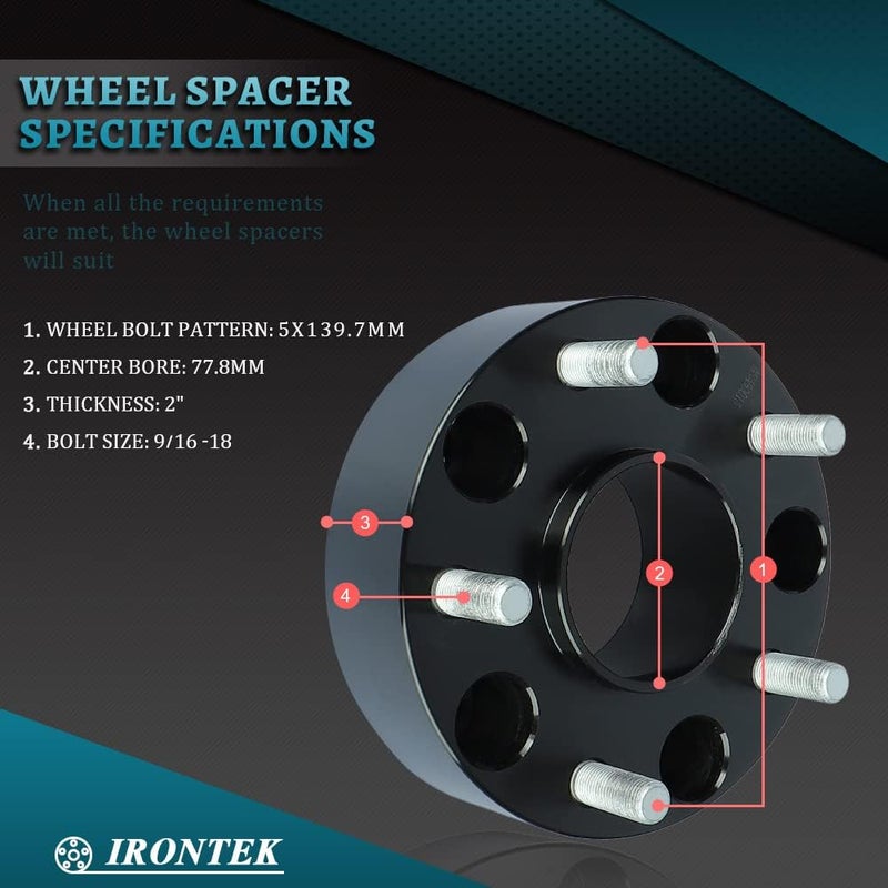 IRONTEK 2in Hubcentric Wheel Spacers 5x139.7mm for Dodge Ram 1500 & Chrysler Aspen - Image 3