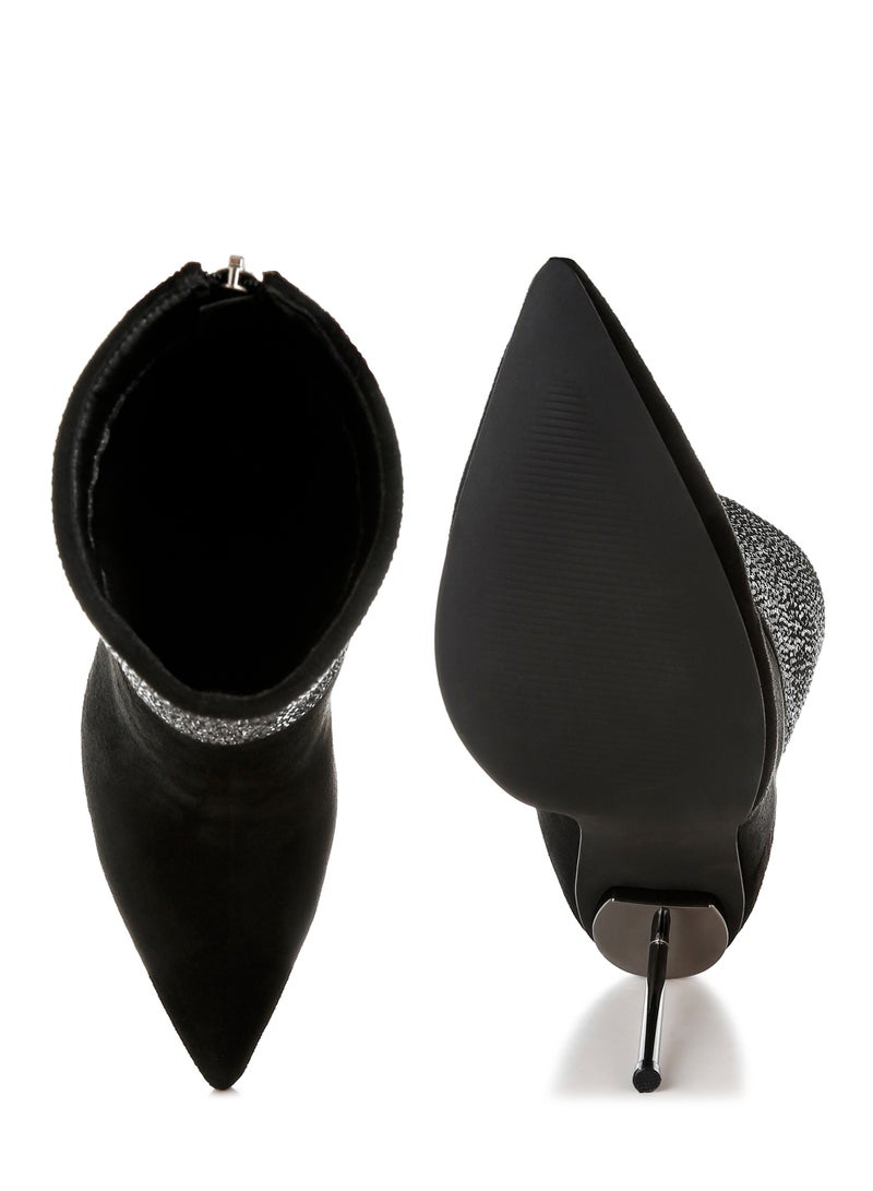 London Rag Rhinestones Embellished Fold Over Boots in Black  - Image 4
