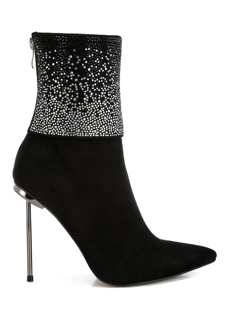 London Rag Rhinestones Embellished Fold Over Boots in Black  - Image 1