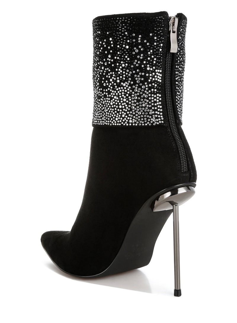 London Rag Rhinestones Embellished Fold Over Boots in Black  - Image 3