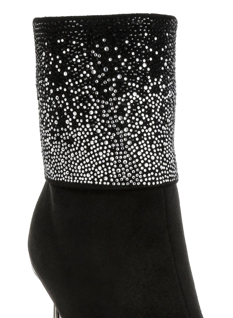 London Rag Rhinestones Embellished Fold Over Boots in Black  - Image 5