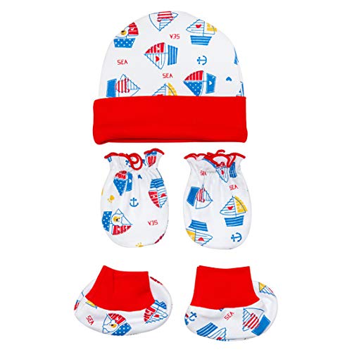 Mee Mee Soft Cotton Baby Cap, Mittens & Booties Set (Blue) (Pink) - Image 1