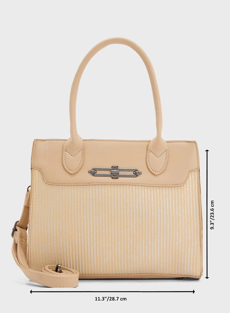 ELLA Womens Satchel With Fabric Contrast