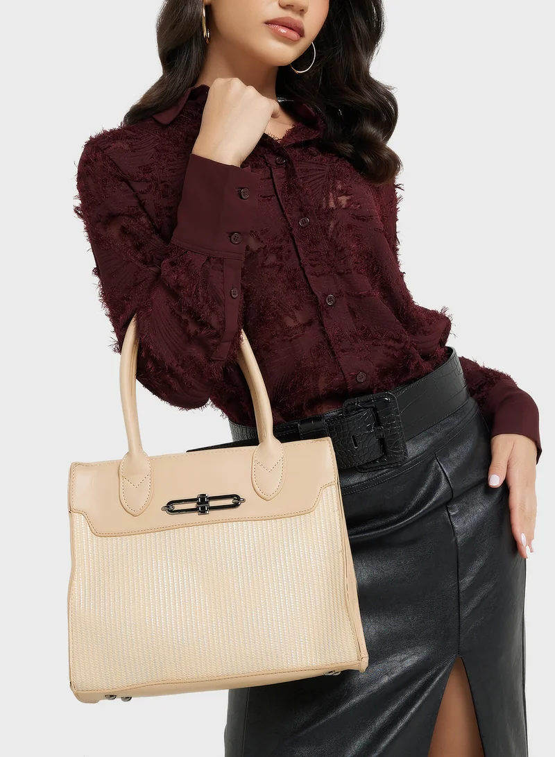 ELLA Womens Satchel With Fabric Contrast