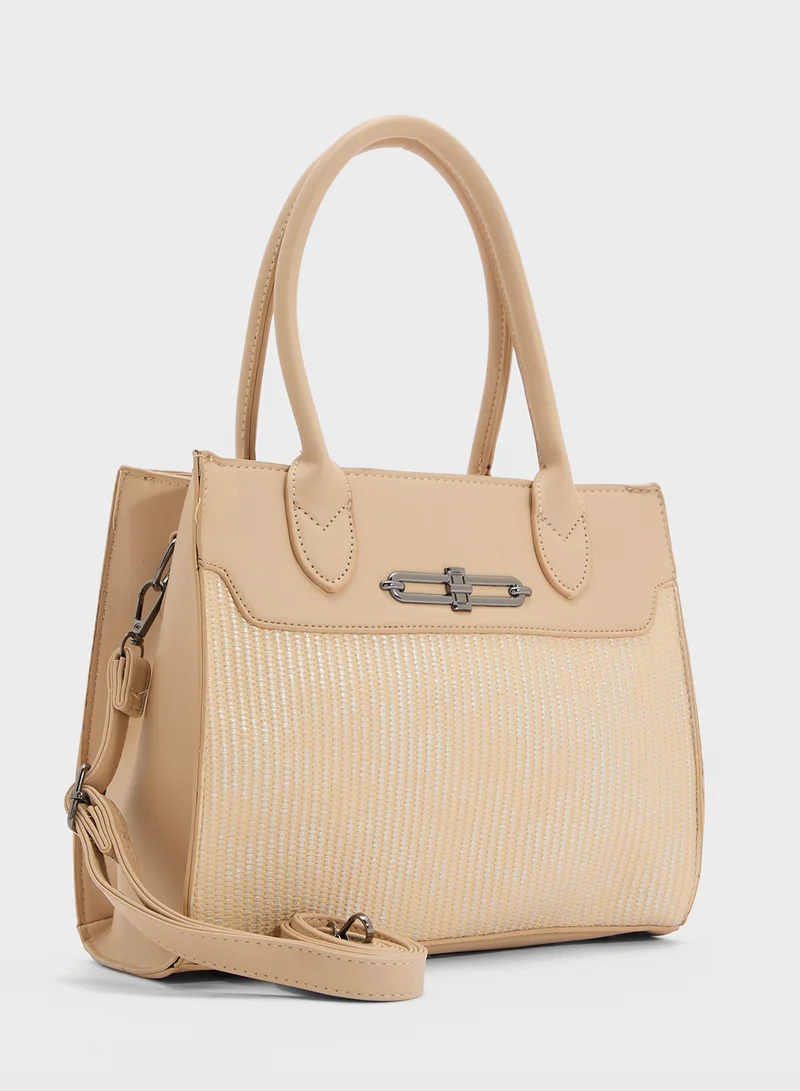 ELLA Womens Satchel With Fabric Contrast