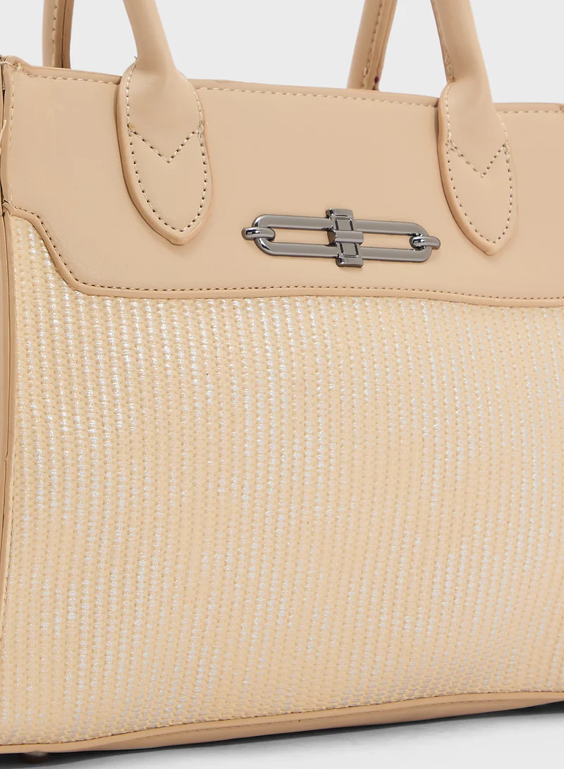 ELLA Womens Satchel With Fabric Contrast