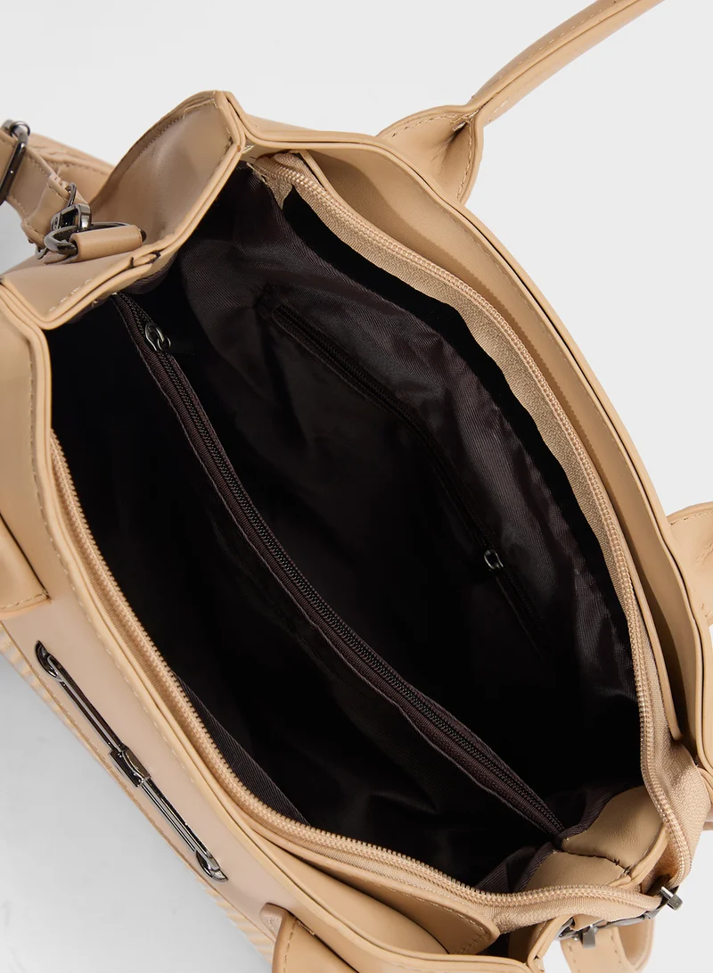 ELLA Womens Satchel With Fabric Contrast
