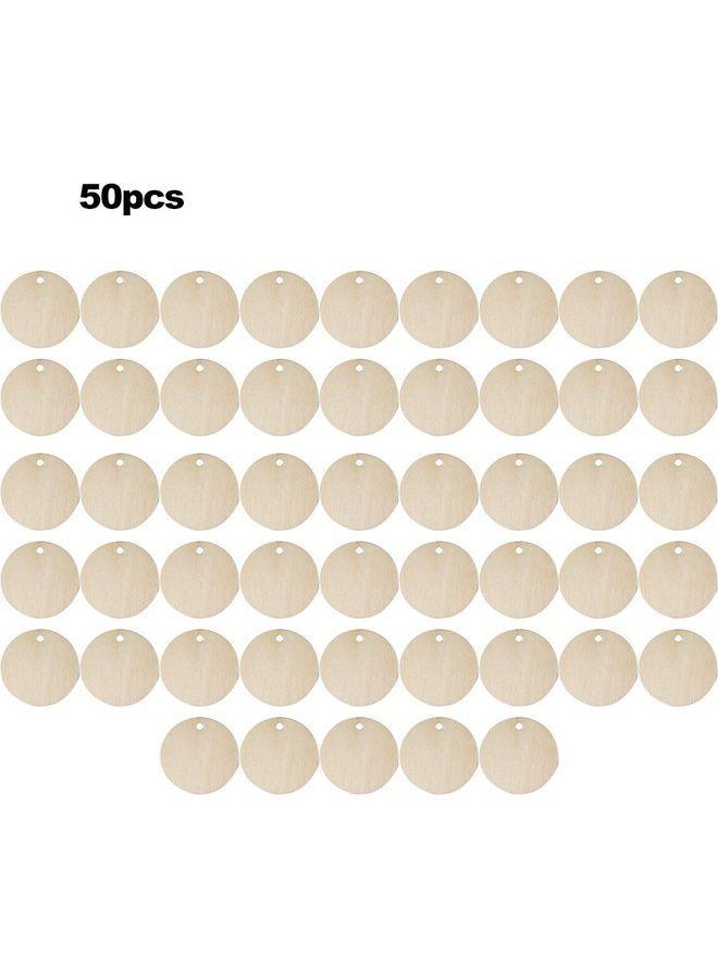 50-Piece Wooden Cutout Round-Shape Hanging Slices For Home Decoration Beige. 