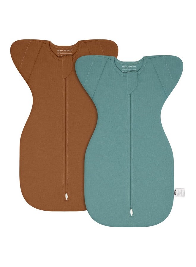 MEXXI Swaddle Baby Sleep Sack With Arms Up, 2 Pack Baby Transitional Swaddle with Double Zipper,100% Organic Cotton Swaddles for Newborns 0.5 TOG (Brown+Sage Green, 3-6 Months) - Image 1