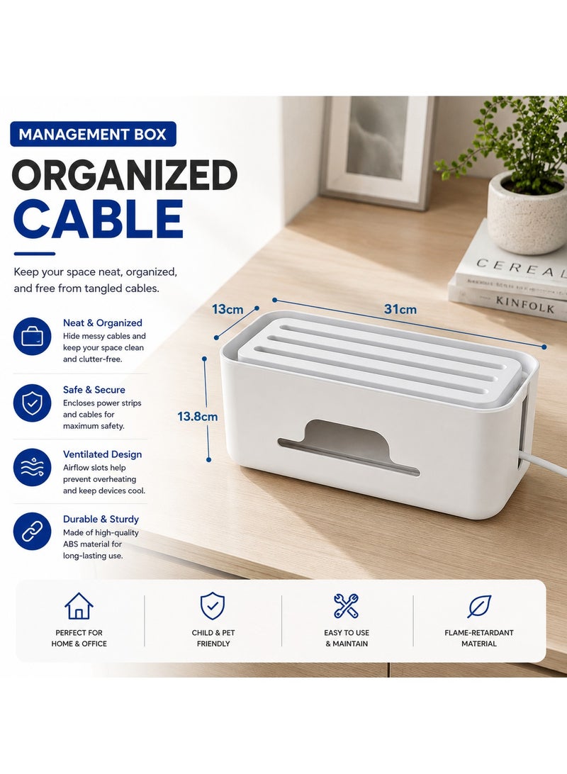 Maanys Cable Management Box for Power Strips & Cords, Flame-Retardant ABS Wire Organizer with Ventilated Lid, Cable Concealer for Home & Office, Child & Pet Safe, White - Image 3
