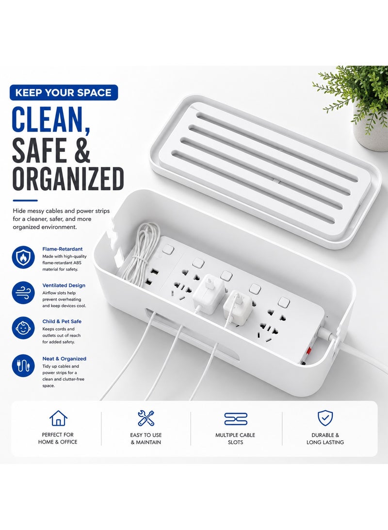 Maanys Cable Management Box for Power Strips & Cords, Flame-Retardant ABS Wire Organizer with Ventilated Lid, Cable Concealer for Home & Office, Child & Pet Safe, White - Image 4